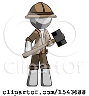 Poster, Art Print Of Gray Explorer Ranger Man With Sledgehammer Standing Ready To Work Or Defend