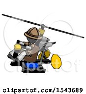 Gray Explorer Ranger Man Flying In Gyrocopter Front Side Angle Top View