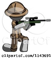 Poster, Art Print Of Gray Explorer Ranger Man Kneeling Shooting Sniper Rifle