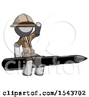 Gray Explorer Ranger Man Riding A Pen Like A Giant Rocket