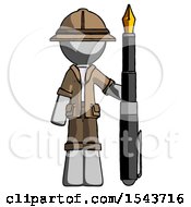 Gray Explorer Ranger Man Holding Giant Calligraphy Pen