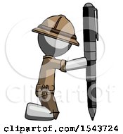 Gray Explorer Ranger Man Posing With Giant Pen In Powerful Yet Awkward Manner