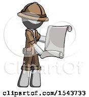 Gray Explorer Ranger Man Holding Blueprints Or Scroll