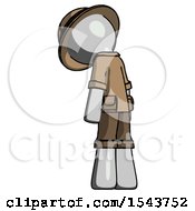 Poster, Art Print Of Gray Explorer Ranger Man Depressed With Head Down Back To Viewer Left