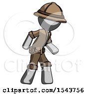 Poster, Art Print Of Gray Explorer Ranger Man Suspense Action Pose Facing Right