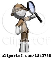 Poster, Art Print Of Gray Explorer Ranger Man Inspecting With Large Magnifying Glass Facing Up