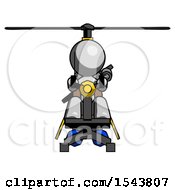 Poster, Art Print Of Gray Design Mascot Man Flying In Gyrocopter Front View