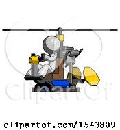 Poster, Art Print Of Gray Design Mascot Man Flying In Gyrocopter Front Side Angle View
