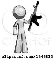 Poster, Art Print Of Gray Design Mascot Man Holding Automatic Gun