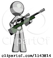 Poster, Art Print Of Gray Design Mascot Man Holding Sniper Rifle Gun