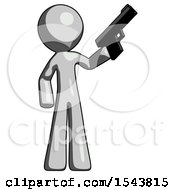 Poster, Art Print Of Gray Design Mascot Man Holding Handgun