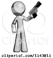 Gray Design Mascot Man Holding Handgun