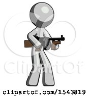 Poster, Art Print Of Gray Design Mascot Man Tommy Gun Gangster Shooting Pose