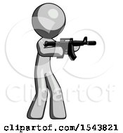 Poster, Art Print Of Gray Design Mascot Man Shooting Automatic Assault Weapon