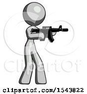 Poster, Art Print Of Gray Design Mascot Woman Shooting Automatic Assault Weapon