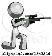 Poster, Art Print Of Gray Design Mascot Woman Kneeling Shooting Sniper Rifle