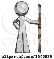 Poster, Art Print Of Gray Design Mascot Man Holding Staff Or Bo Staff