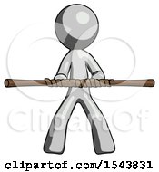 Poster, Art Print Of Gray Design Mascot Man Bo Staff Kung Fu Defense Pose