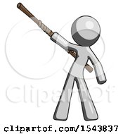 Poster, Art Print Of Gray Design Mascot Man Bo Staff Pointing Up Pose