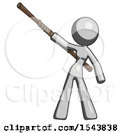 Poster, Art Print Of Gray Design Mascot Woman Bo Staff Pointing Up Pose