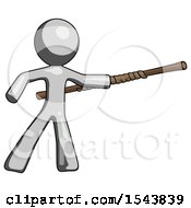 Poster, Art Print Of Gray Design Mascot Man Bo Staff Pointing Right Kung Fu Pose