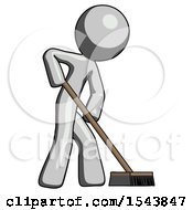 Poster, Art Print Of Gray Design Mascot Man Cleaning Services Janitor Sweeping Side View