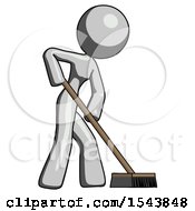 Poster, Art Print Of Gray Design Mascot Woman Cleaning Services Janitor Sweeping Side View