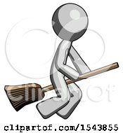 Poster, Art Print Of Gray Design Mascot Man Flying On Broom