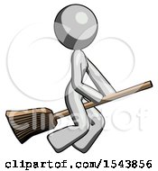 Poster, Art Print Of Gray Design Mascot Woman Flying On Broom