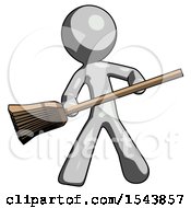 Gray Design Mascot Man Broom Fighter Defense Pose