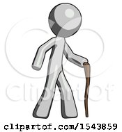 Poster, Art Print Of Gray Design Mascot Man Walking With Hiking Stick