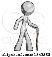 Poster, Art Print Of Gray Design Mascot Woman Walking With Hiking Stick