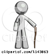 Poster, Art Print Of Gray Design Mascot Man Standing With Hiking Stick
