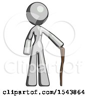 Poster, Art Print Of Gray Design Mascot Woman Standing With Hiking Stick