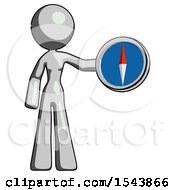 Gray Design Mascot Woman Holding A Large Compass