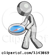 Gray Design Mascot Man Walking With Large Compass