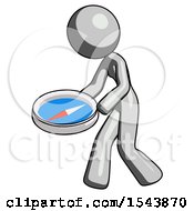 Gray Design Mascot Woman Walking With Large Compass