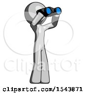 Poster, Art Print Of Gray Design Mascot Man Looking Through Binoculars To The Right