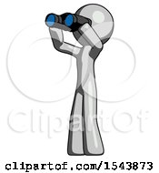 Poster, Art Print Of Gray Design Mascot Man Looking Through Binoculars To The Left