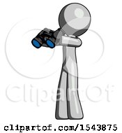 Poster, Art Print Of Gray Design Mascot Man Holding Binoculars Ready To Look Left