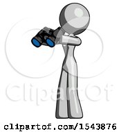 Gray Design Mascot Woman Holding Binoculars Ready To Look Left