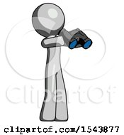 Gray Design Mascot Man Holding Binoculars Ready To Look Right