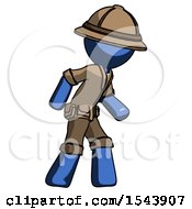 Poster, Art Print Of Blue Explorer Ranger Man Suspense Action Pose Facing Right
