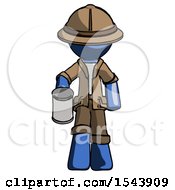 Poster, Art Print Of Blue Explorer Ranger Man Begger Holding Can Begging Or Asking For Charity