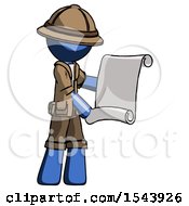 Poster, Art Print Of Blue Explorer Ranger Man Holding Blueprints Or Scroll