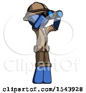 Poster, Art Print Of Blue Explorer Ranger Man Looking Through Binoculars To The Right
