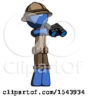 Poster, Art Print Of Blue Explorer Ranger Man Holding Binoculars Ready To Look Right
