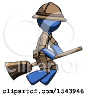 Blue Explorer Ranger Man Flying On Broom