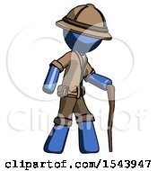 Poster, Art Print Of Blue Explorer Ranger Man Walking With Hiking Stick