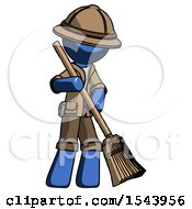 Poster, Art Print Of Blue Explorer Ranger Man Sweeping Area With Broom